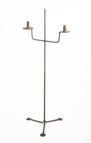 ADJUSTABLE WROUGHT IRON TWO LIGHT FLOOR CANDLESTAND.