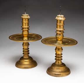 PAIR OF PRICKET CANDLESTICKS.