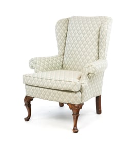 FINE QUEEN ANNE WING BACK CHAIR.
