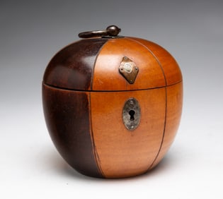 APPLE FORM SATINWOOD TEA CADDY.