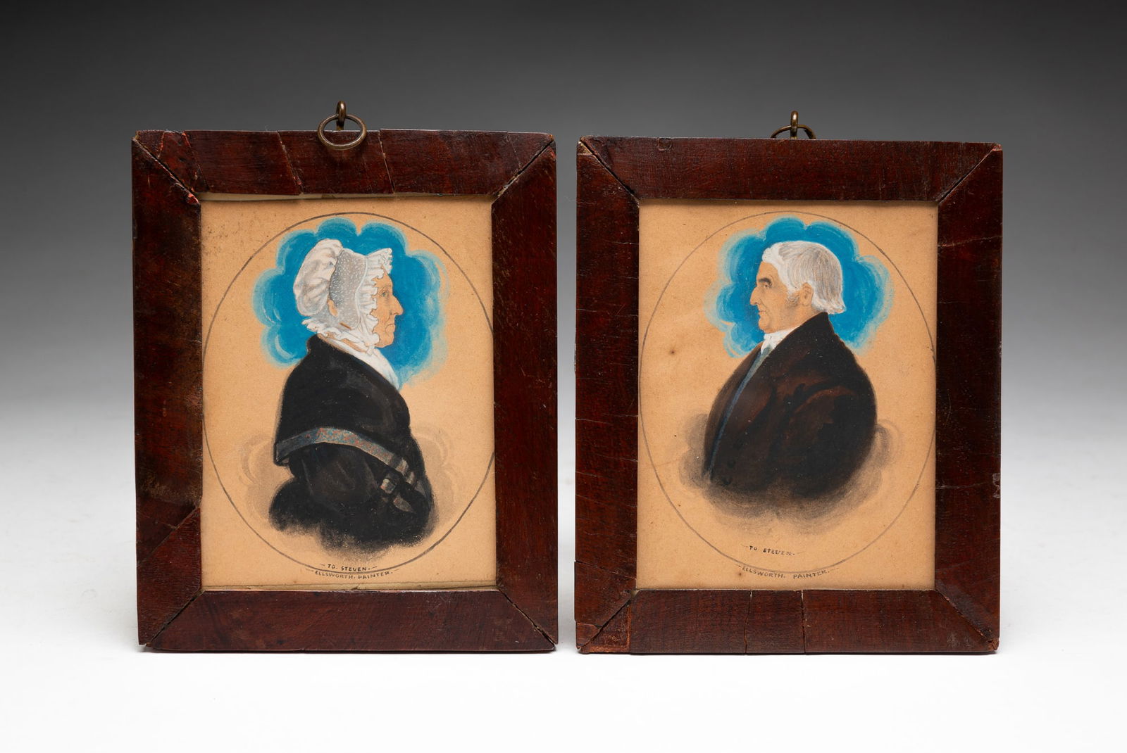 PAIR OF WATERCOLOR PORTRAITS BY JAMES SANFORD ELLSWORTH (1802-1874). (1 of 4)