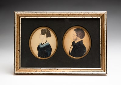 FRAMED WATERCOLOR PORTRAITS OF BROTHER AND SISTER.