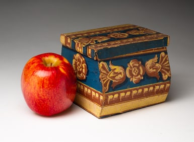 MINIATURE WALLPAPER COVERED WOODEN BOX.
