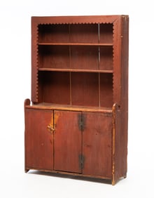 COUNTRY PAINTED STEPBACK OPEN TOP CUPBOARD.