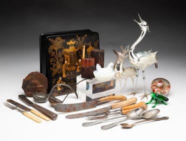 ECLECTIC GROUP OF KITCHEN UTENSILS AND DECORATIVE ARTS.