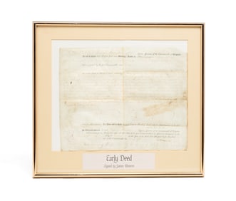GOVERNOR JAMES MONROE SIGNED LAND DEED.