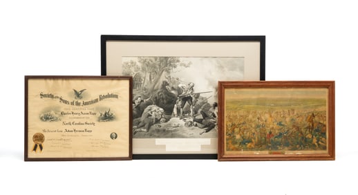 THREE FRAMED WAR RELATED ITEMS.