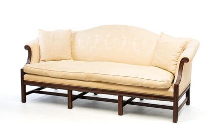 CHIPPENDALE STYLE CAMELBACK SOFA.