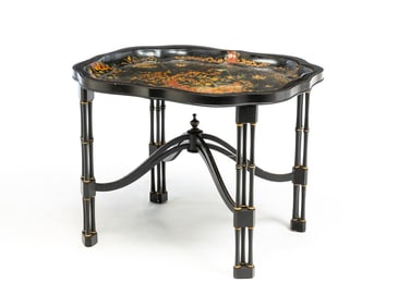 PAPIER MACHE TRAY ON STAND.