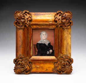 FRAMED MINIATURE PORTRAIT OF A SEATED WOMAN.