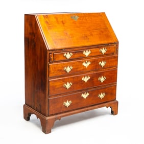 NEW ENGLAND TIGER MAPLE CHIPPENDALE SLANT FRONT DESK.