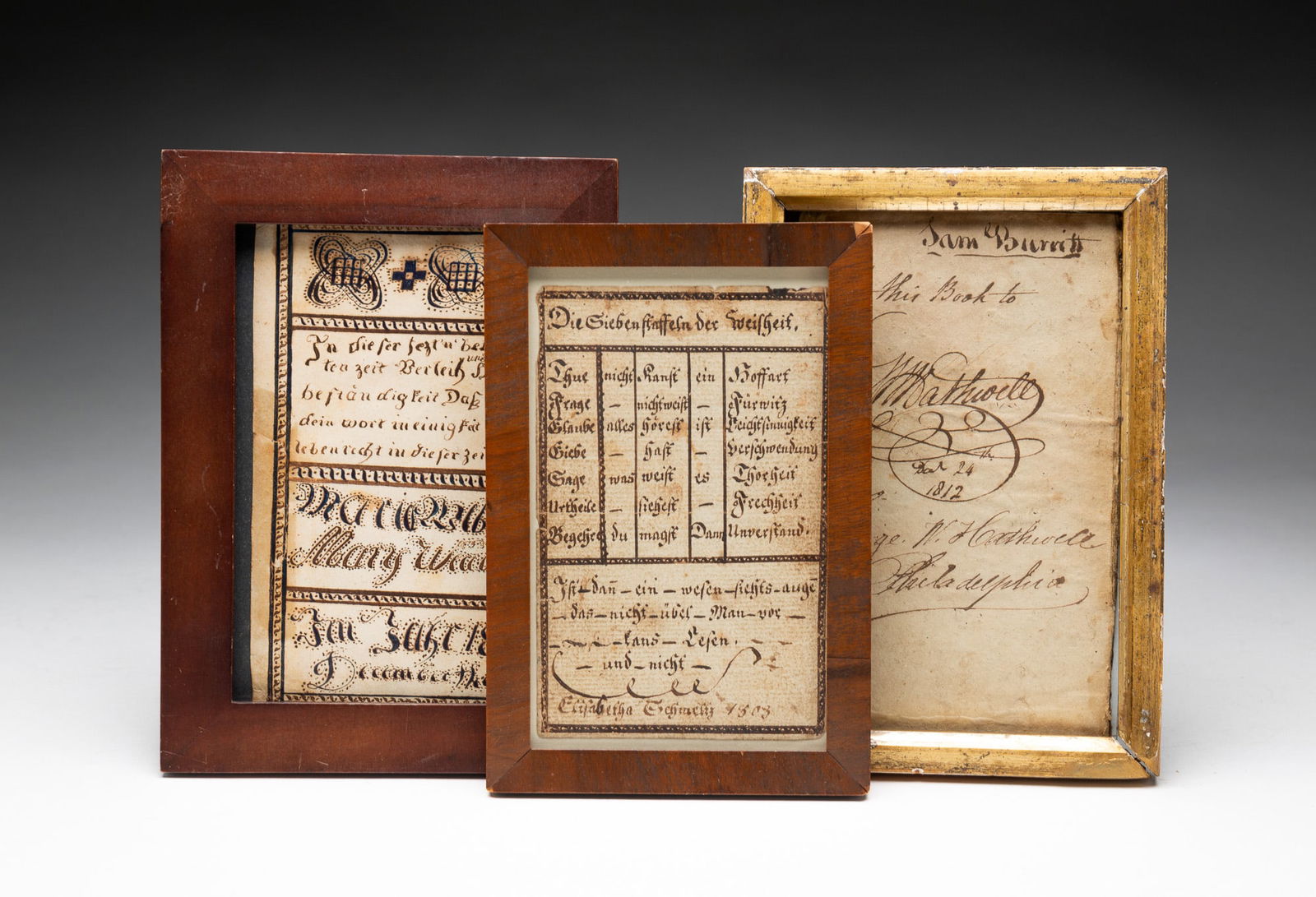 THREE HAND PRINTED BOOKPLATE FRAKTURS. (1 of 5)