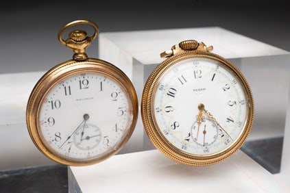 TWO OPEN FACE POCKET WATCHES.