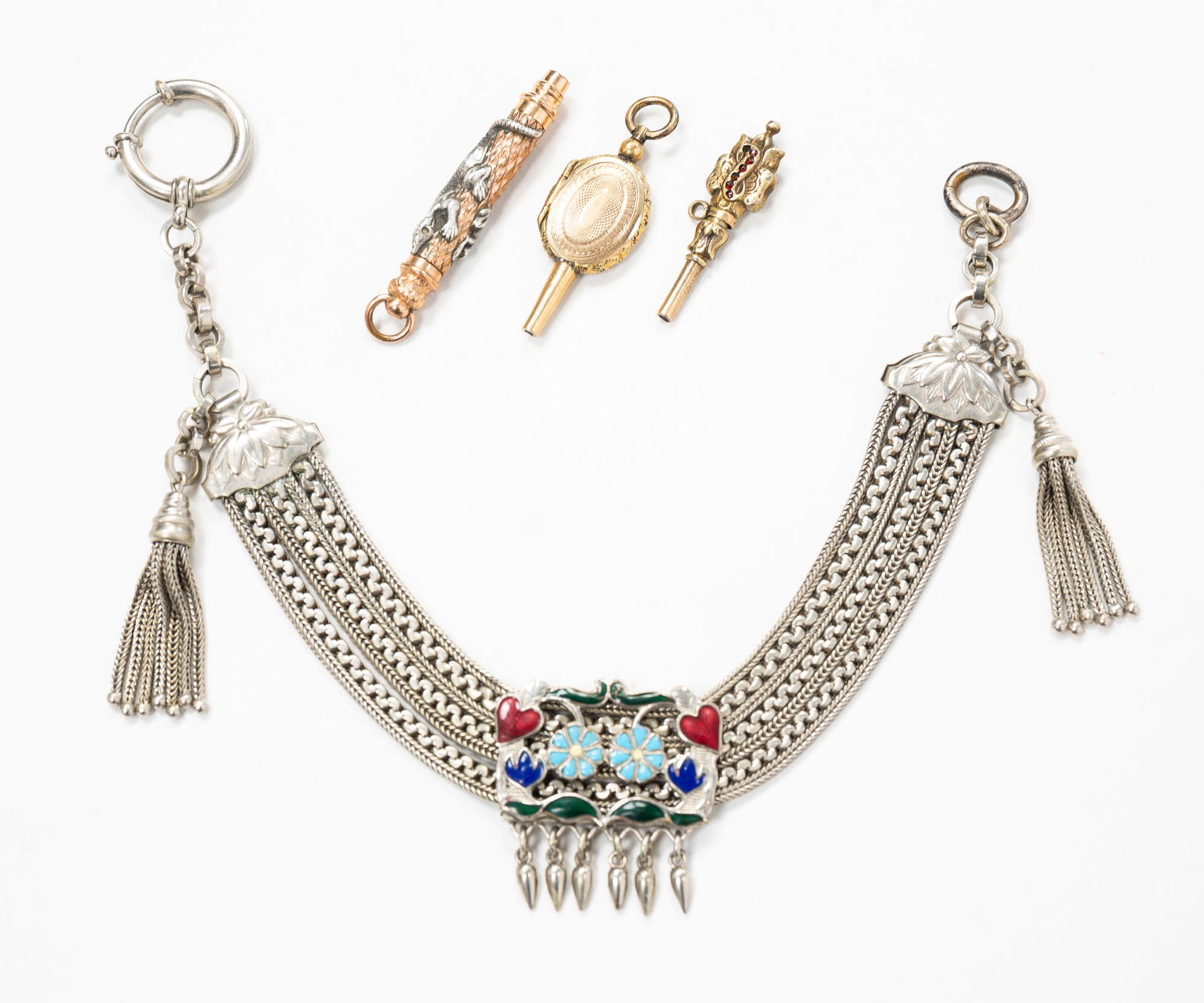 FOUR POCKET WATCH ACCOUTREMENTS. (1 of 4)