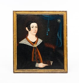 PORTRAIT OF A LADY ATTRIBUTED TO DANIEL JOHNSON KELLOGG (ACTIVE MID - 19TH CENTURY).