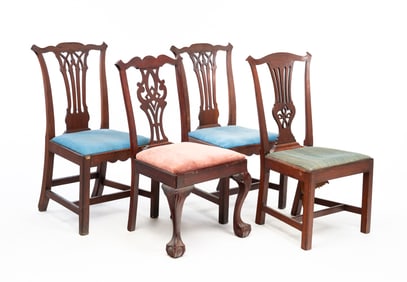 FOUR CHIPPENDALE SIDE CHAIRS.