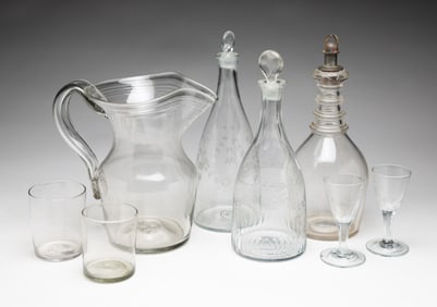 A SELECTION OF EARLY BLOWN FLINT GLASS.