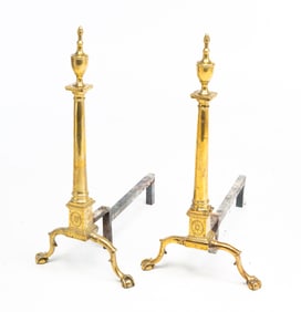 PAIR OF BEAUTIFUL CLASSICALLY STYLED BRASS ANDIRONS.