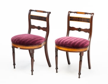 PAIR OF HIGH STYLE SHERATON SIDE CHAIRS.