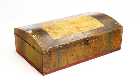 PAINT DECORATED DOME TOP DOCUMENT BOX.