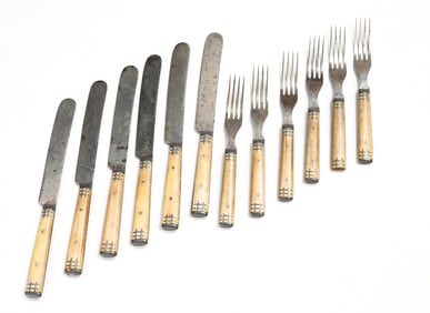 BONE AND PEWTER HANDLED FLATWARE.