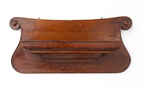 WONDERFUL FOLKSY CARVED PINE WALL HANGING CLOCK SHELF WITH HEARTS.