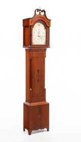 FEDERAL INLAID TALL CASE CLOCK WITH RILEY WHITING (WINCHESTER, CONNECTICUT) WORKS.