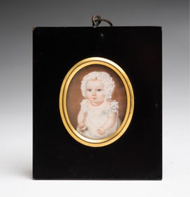 FRAMED MINIATURE PORTRAIT OF A BABY.