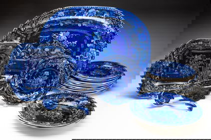GROUP OF BLUE STAFFORDSHIRE DINNERWARE.