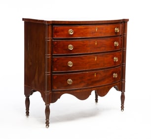 STRIKING INLAID SHERATON BOWFRONT CHEST.
