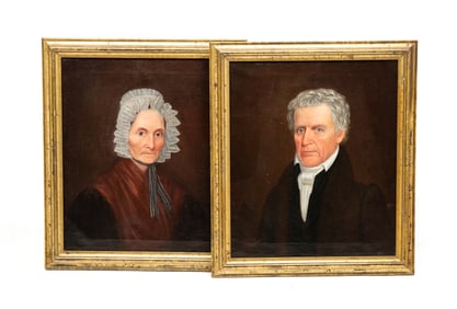 PAIR OF AMERICAN SCHOOL PORTRAITS ATTRIBUTED TO CEPHAS THOMPSON (1775 - 1856).