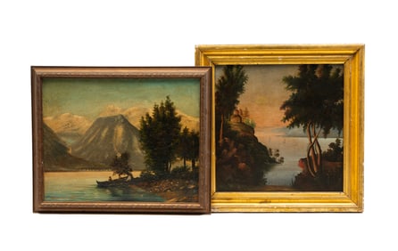 TWO FRAMED WATERSCAPES.