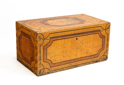 MUSTARD GRAIN PAINT DECORATED DOCUMENT BOX.