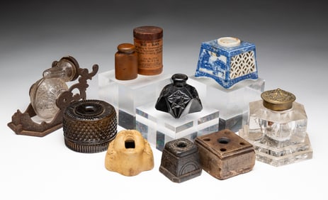 GROUP OF INKWELLS AND ACCESSORIES.