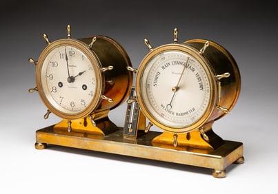WATERBURY DECK CLOCK, BAROMETER AND THERMOMETER.