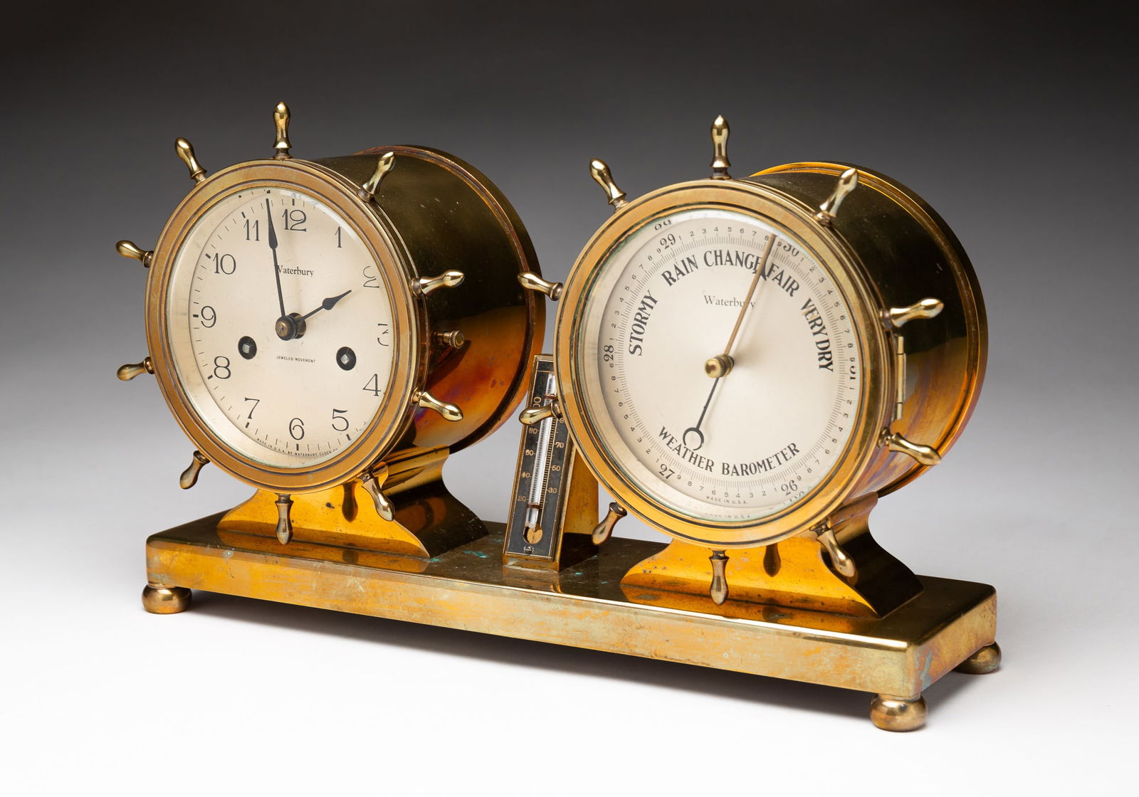 WATERBURY DECK CLOCK, BAROMETER AND THERMOMETER. (1 of 6)