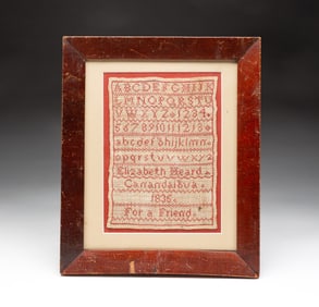 NEEDLEWORK SAMPLER BY ELIZABETH HEARD DATED 1835.