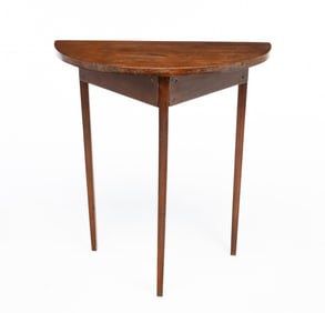 DIMINUTIVE COUNTRY HEPPLEWHITE DEMILUNE TABLE.