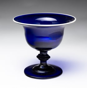 COBALT BLUE BLOWN GLASS COMPOTE.