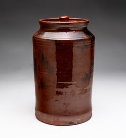 REDWARE LIDDED JAR.