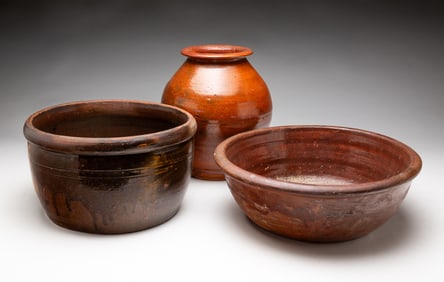 THREE REDWARE VESSELS.