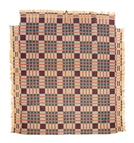 THREE COLOR OVERSHOT COVERLET.