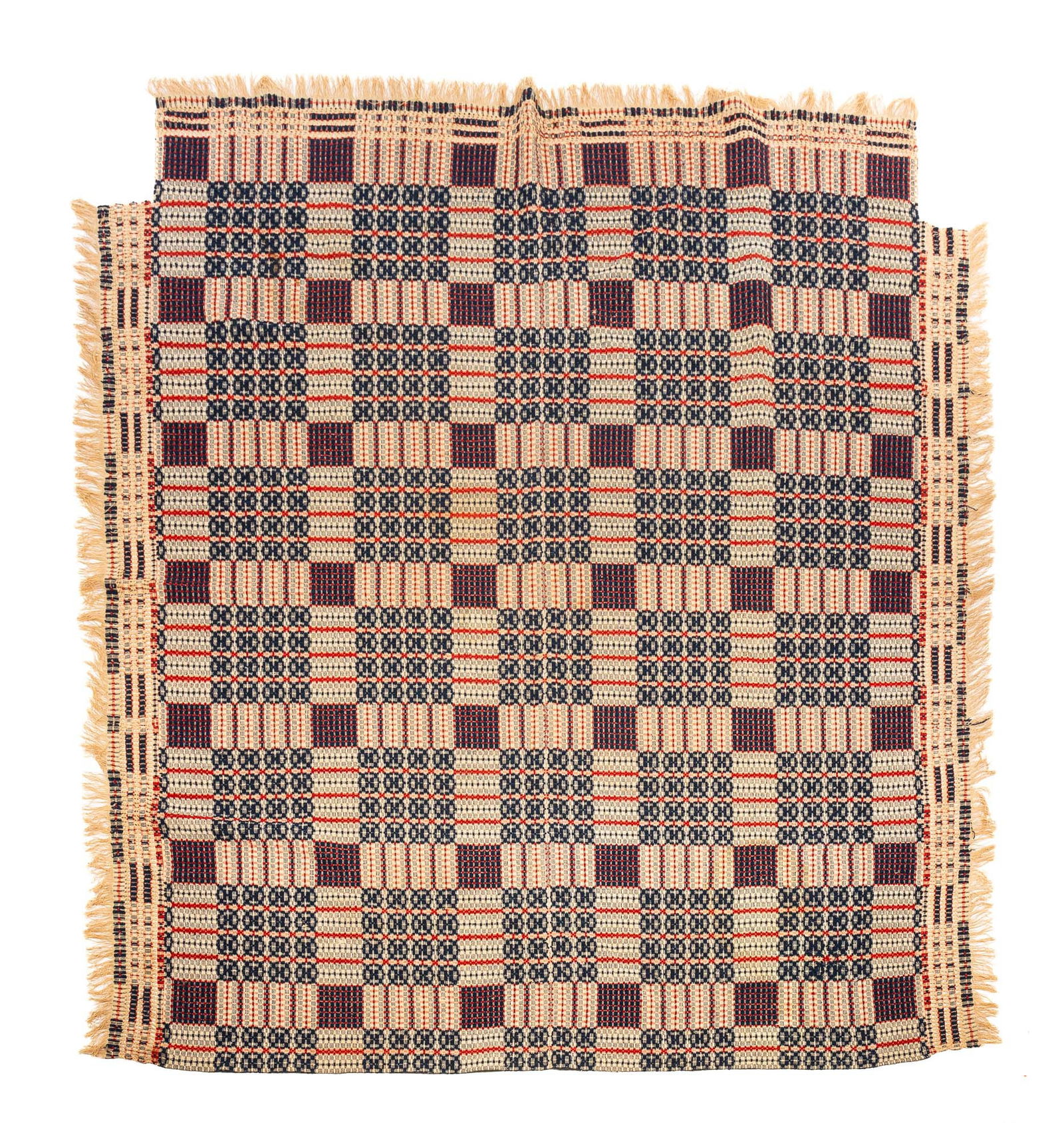 THREE COLOR OVERSHOT COVERLET. (1 of 2)