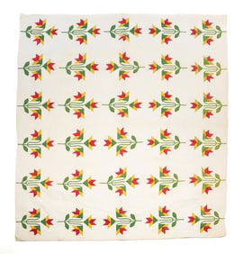 HAND STITCHED TULIP QUILT.