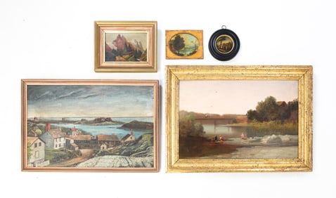 FIVE LANDSCAPE OIL PAINTINGS.