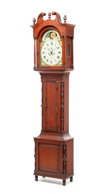 PENNSYLVANIA SHERATON TALL CASE CLOCK BY JOSEPH SHERMAN.