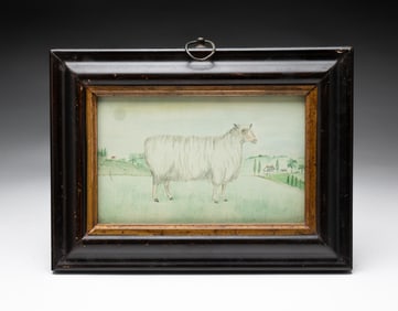 FOLK ART WATERCOLOR OF A SHEEP.