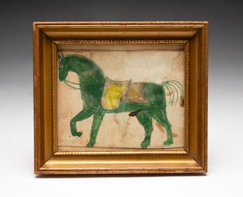 MINIATURE FOLKSY WATERCOLOR OF A HORSE.
