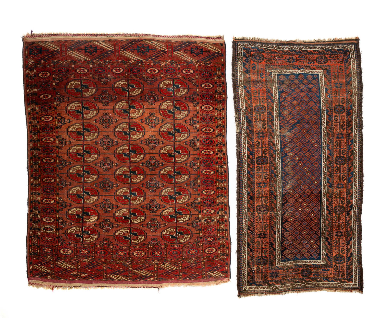 TURKOMAN BOKHARA RUG AND A BALUCH RUNNER RUG. (1 of 4)