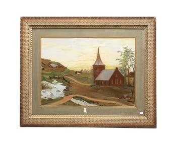 RURAL CHURCH YARD SCENE.